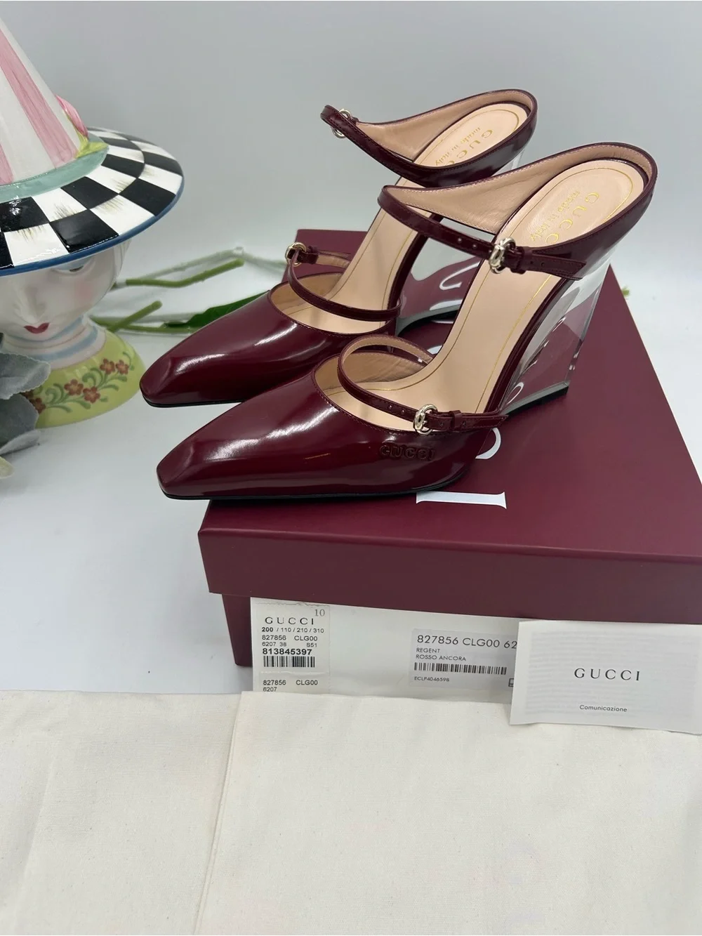 Women's Gucci calf skin Rosso  wedge mules size 38 made in Italy